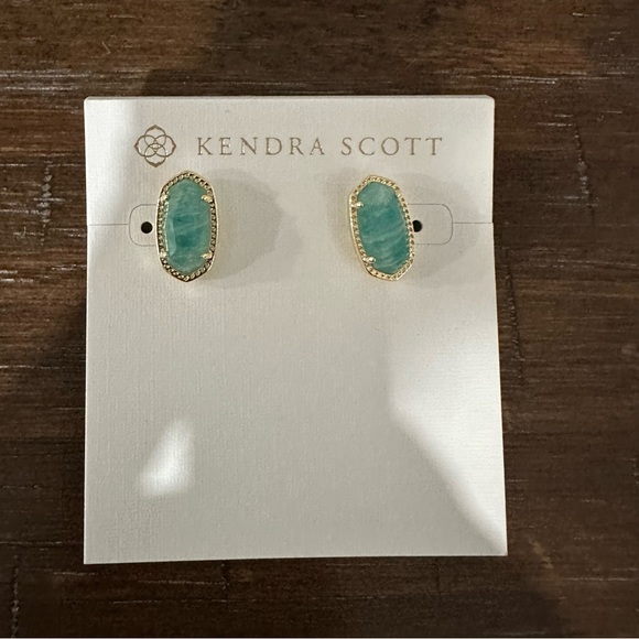 Kendra Scott Jewelry - Kendra Scott Ellie 14K Goldplated Stud Earrings Dark Teal Amzonite